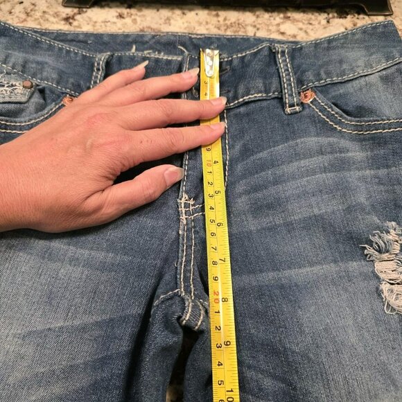 Ariya Womens Jeans 11/12 Blue Five Pocket Whiskers Bootcut Destressed Stone Wash - Picture 10 of 11